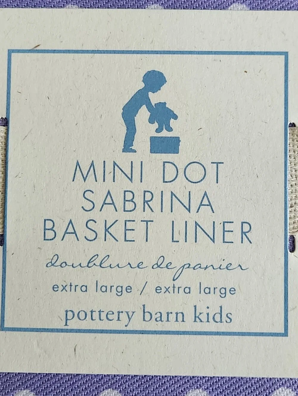 Pottery Barn Kids Sabrina XL Basket Liner Lilac White Mini Dot NWT